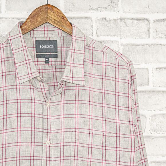 BONOBOS Slim Fit Button up Shirt in Gray pink check 2XL - Picture 2 of 6